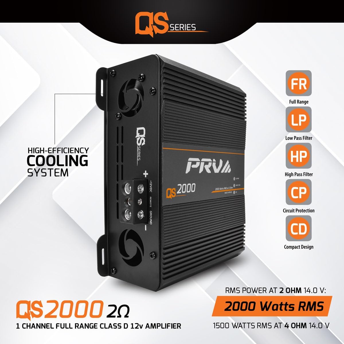 PRV AUDIO QS2000 2 OHM QS CLASS-D 1-CHANNEL FULL-RANGE AMPLIFIER 2000W ...