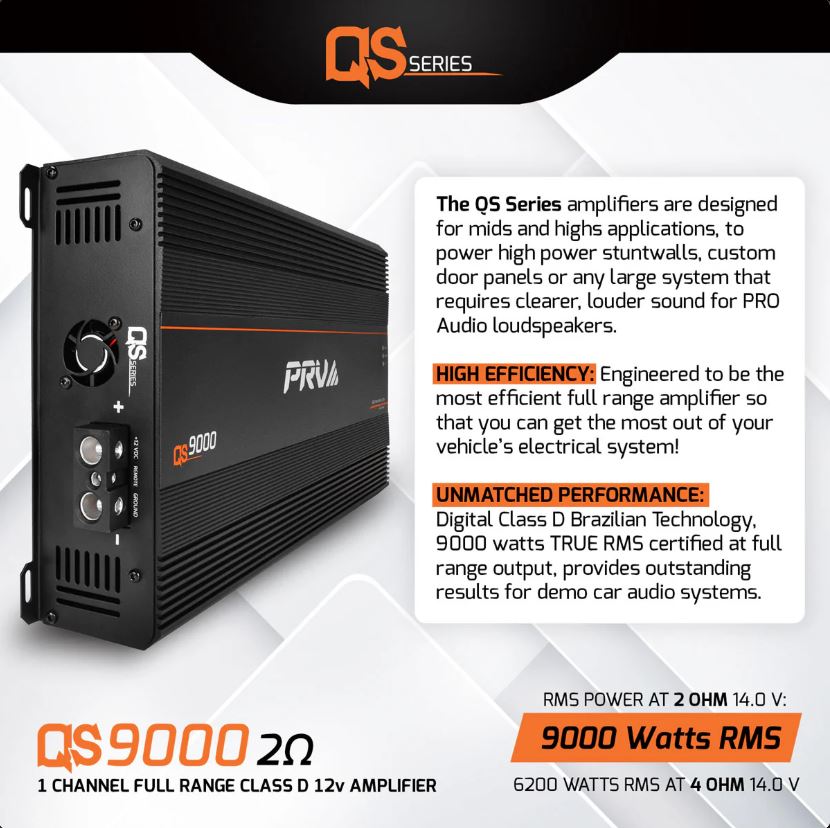 PRV AUDIO QS9000 2 OHM QS CLASS-D 1-CHANNEL FULL-RANGE AMPLIFIER 9000W ...